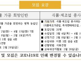 평택시, 2021년 농산물가공지원센터 활용자 양성교육 모집 기사 이미지